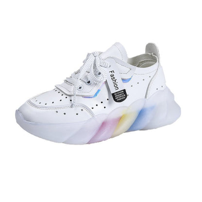 Spring Women Vulcanize Shoes Fashion PU Leather Round Toe Comfortable Women Casual Shoes Mesh Breathable Platform Sneakers