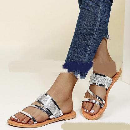 Summer Women'S Shoes Shiny Flat Slippers