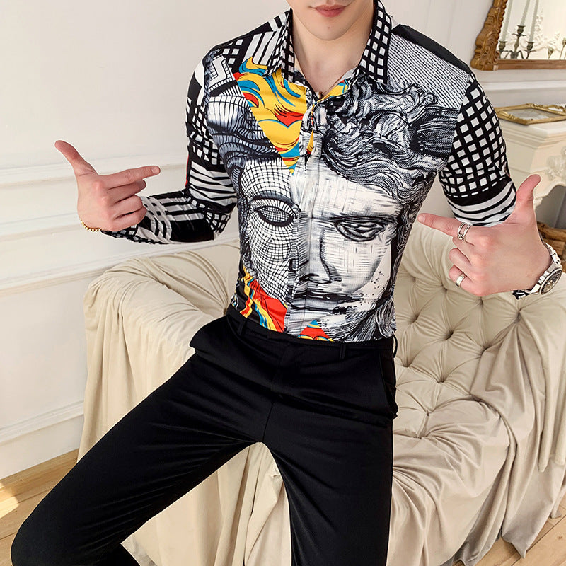 Deep Black Rose Pattern Digital Print Long Sleeve Shirt