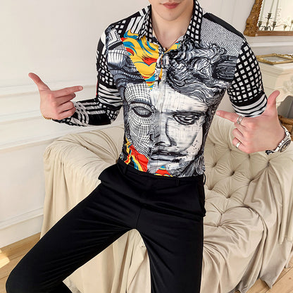 Deep Black Rose Pattern Digital Print Long Sleeve Shirt
