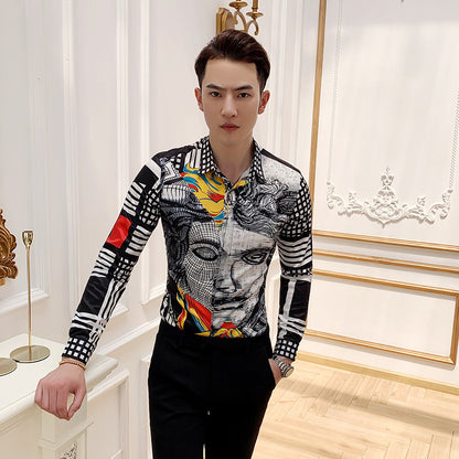 Deep Black Rose Pattern Digital Print Long Sleeve Shirt