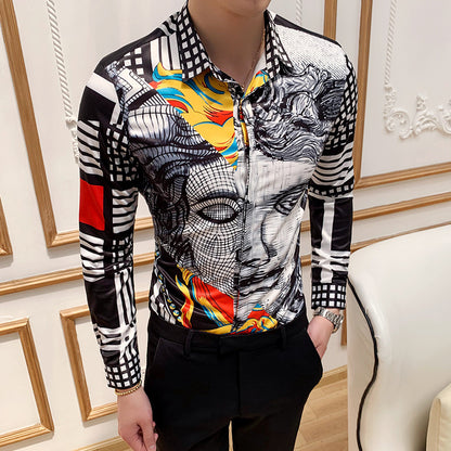 Deep Black Rose Pattern Digital Print Long Sleeve Shirt