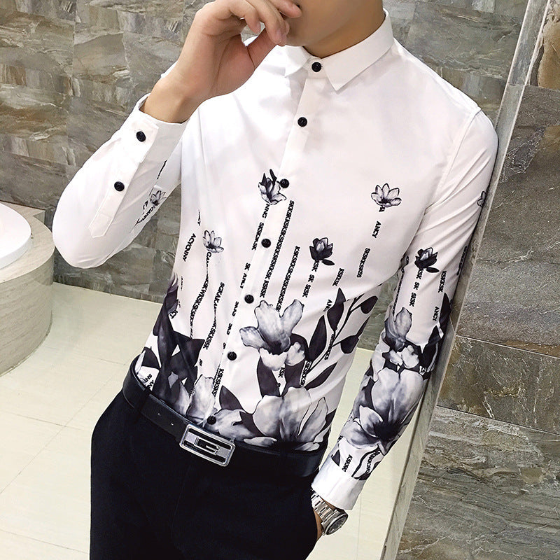 Deep Black Rose Pattern Digital Print Long Sleeve Shirt