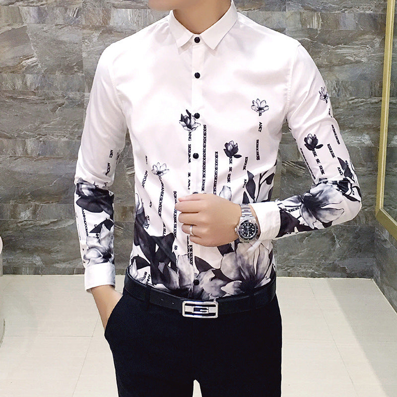 Deep Black Rose Pattern Digital Print Long Sleeve Shirt