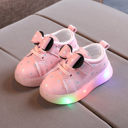 The Luminous Bow: Breathable Bowknot LED Light Shoes