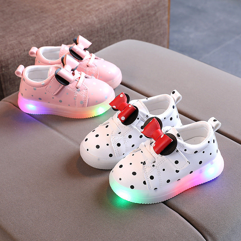 The Luminous Bow: Breathable Bowknot LED Light Shoes
