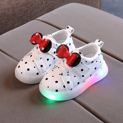 The Luminous Bow: Breathable Bowknot LED Light Shoes