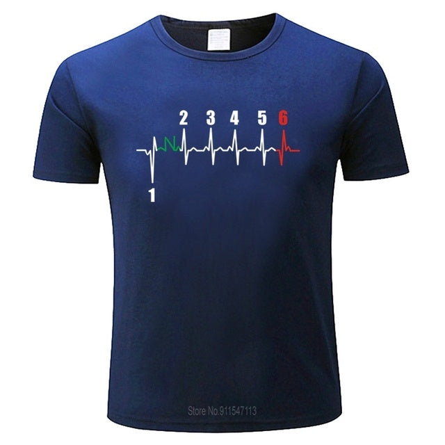 Motorcycle Heartbeat Gear Black Men T-Shirt Biker Lover