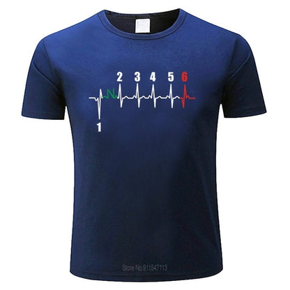 Motorcycle Heartbeat Gear Black Men T-Shirt Biker Lover