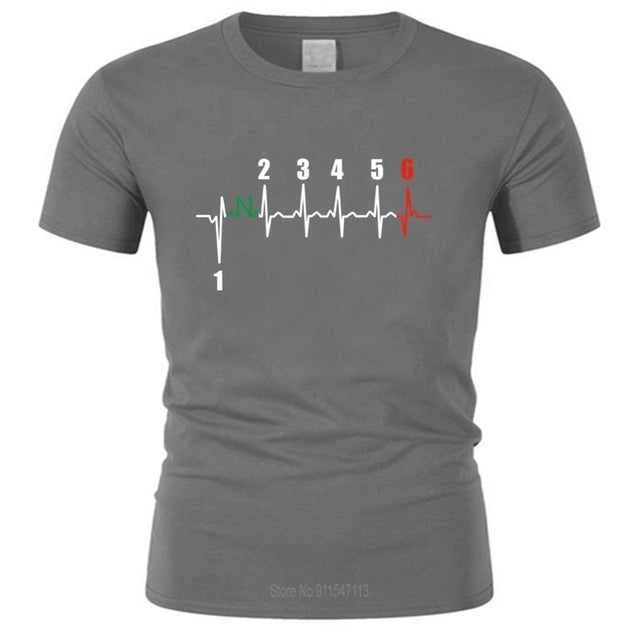 Motorcycle Heartbeat Gear Black Men T-Shirt Biker Lover