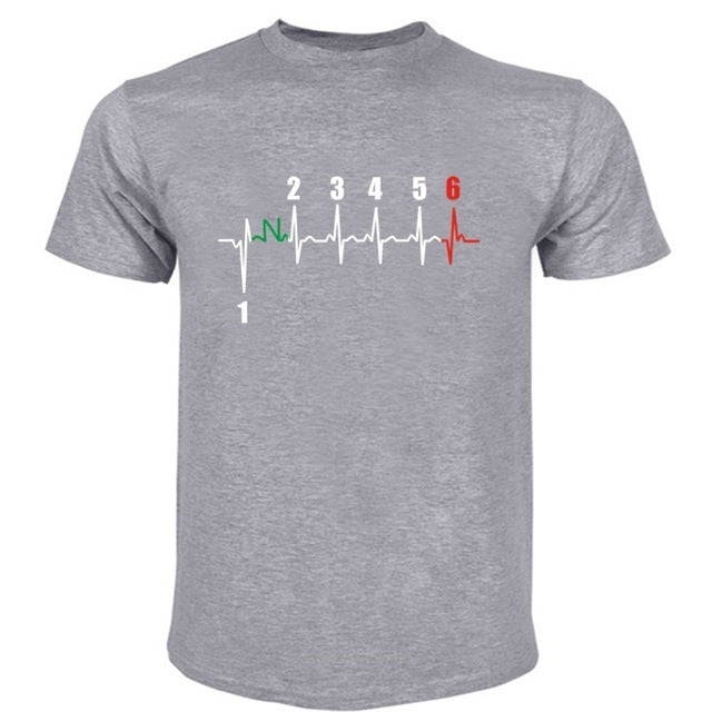 Motorcycle Heartbeat Gear Black Men T-Shirt Biker Lover