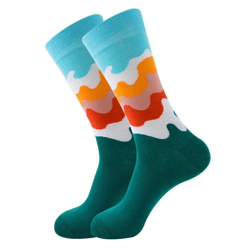 The Wave Monogram: Striped Square Tube & Wave Design Socks