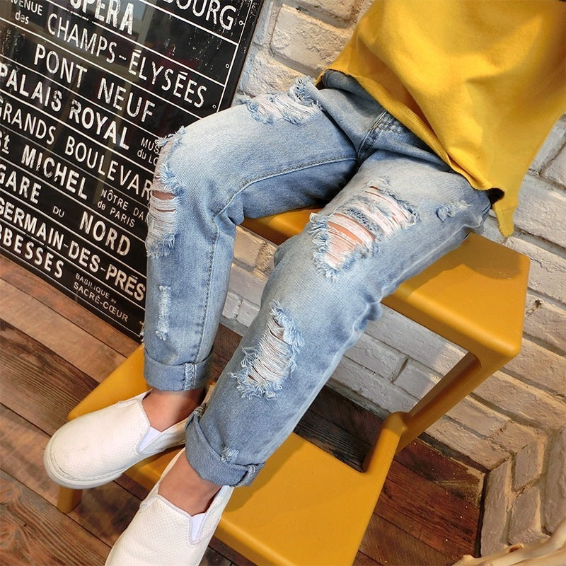 New Korean Style Boys Ripped Trousers Edgy Urban Youth
