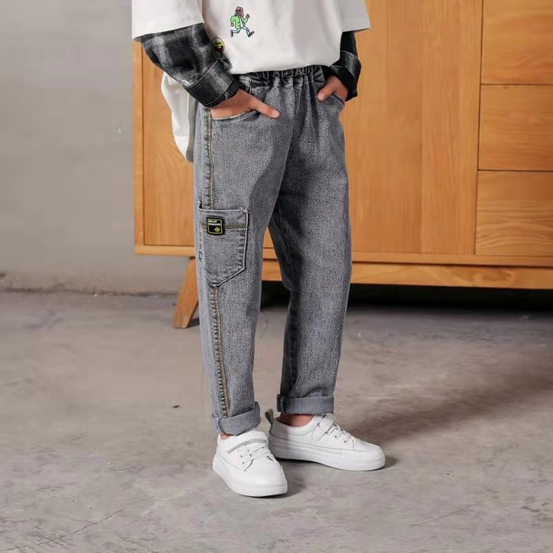 Boys Loose Color Matching Jeans Spring Autumn Cotton Childrens Pants Vibrant Mobility