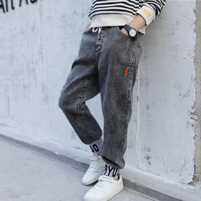 Boys Loose Color Matching Jeans Spring Autumn Cotton Childrens Pants Vibrant Mobility