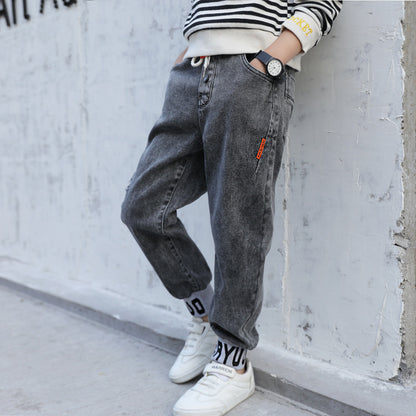 Boys Loose Color Matching Jeans Spring Autumn Cotton Childrens Pants Vibrant Mobility