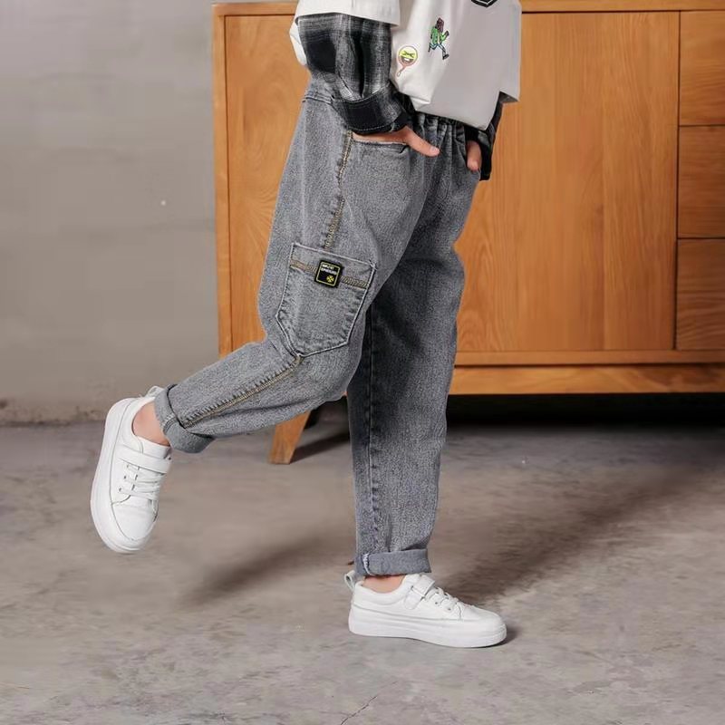 Boys Loose Color Matching Jeans Spring Autumn Cotton Childrens Pants Vibrant Mobility