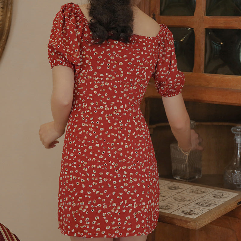 Floral Bubble Short Sleeve Short Dress