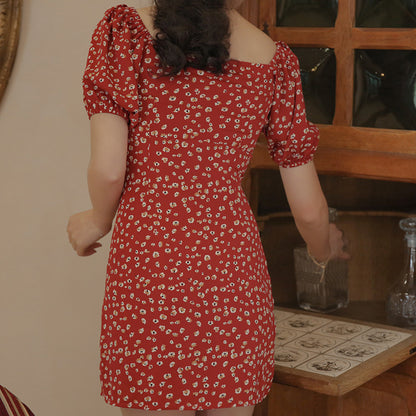 Floral Bubble Short Sleeve Short Dress