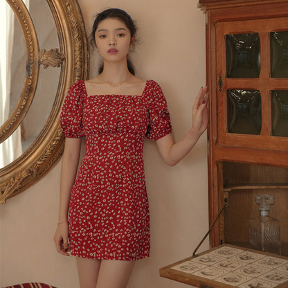 Floral Bubble Short Sleeve Short Dress