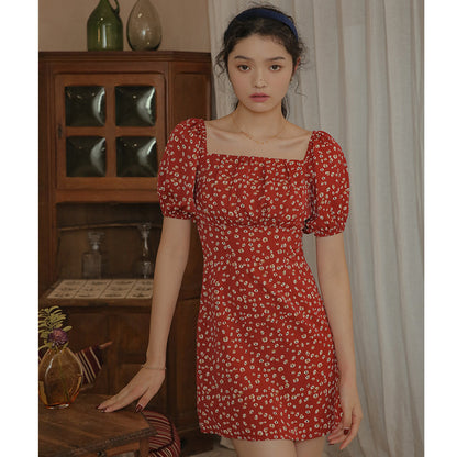 Floral Bubble Short Sleeve Short Dress