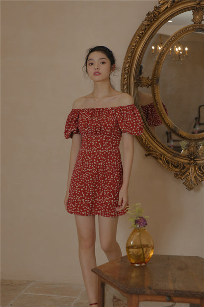 Floral Bubble Short Sleeve Short Dress