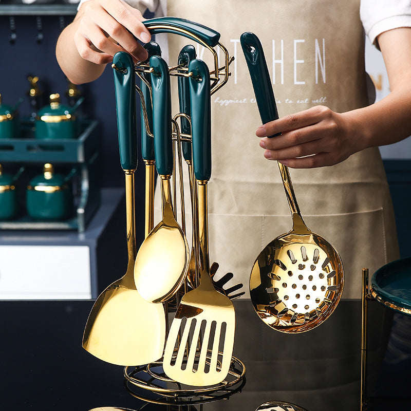7-Piece Stainless Steel & Silicone Kitchen Utensil Set | Spatula, Ladle, Serving Spoon & Pasta Server