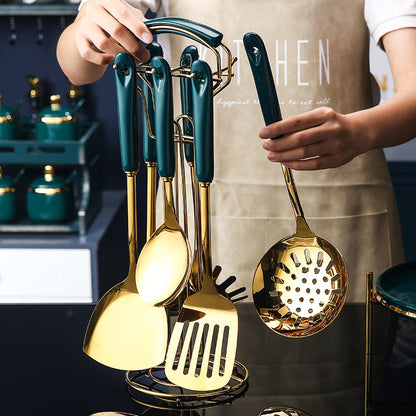 7-Piece Stainless Steel & Silicone Kitchen Utensil Set | Spatula, Ladle, Serving Spoon & Pasta Server
