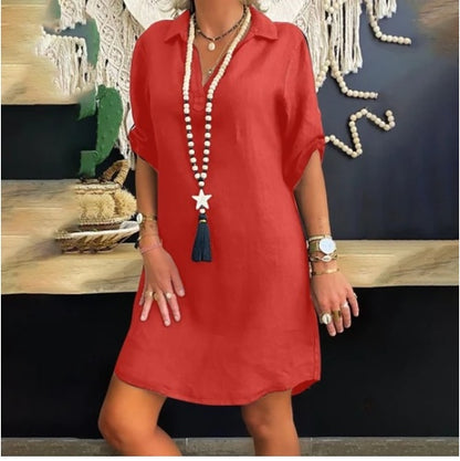 New Nordic Style Short Sleeve Ladies Shirt Dress