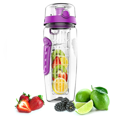 3 Color Options - 1Pc Fruit Infuser Water Bottle 32OZ Juice Shaker Sport With Flip Top Lid Anti-Slip Grips For Office Home Sport Running Walking Hiking