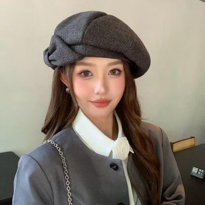 Bowknot Niche Crowd Beret Temperament Makes Face Look Smaller Painter Cap Trendy