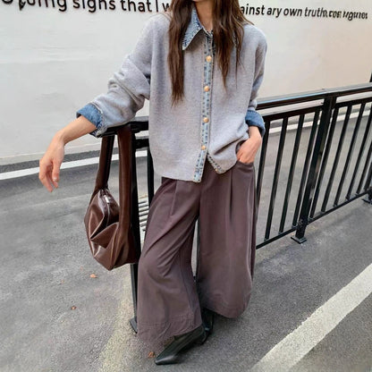 Korean Style Early Fake Two Pieces Sweaters