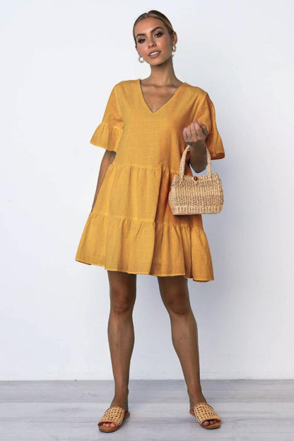 Short sleeve pleated dress