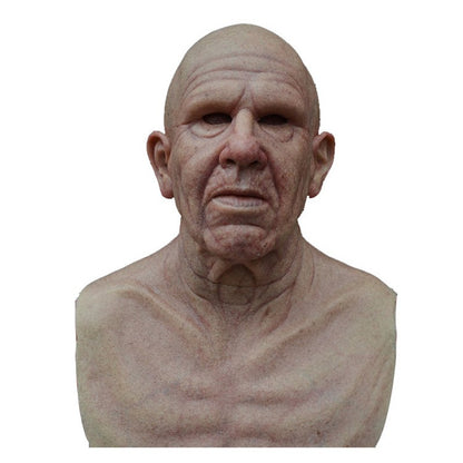 Realistic Old Man Halloween Mask | White Hair & Beard Full-Head Costume Headpiece