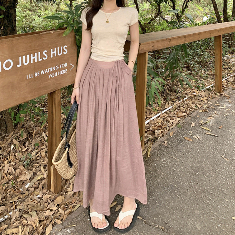 Elastic High Waist Lace-up Draped Casual Pants