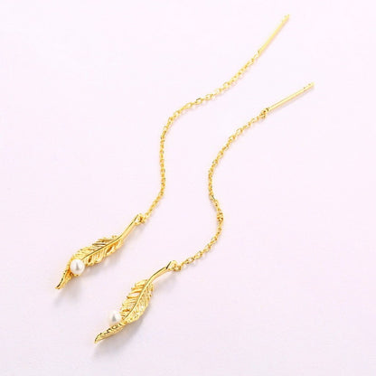 925 silver pearl feather earrings