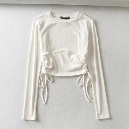 Side drawstring long sleeve T-shirt