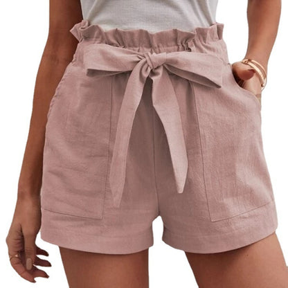 Loose Cotton And Linen Casual Pocket High Waist Wide Leg Shorts