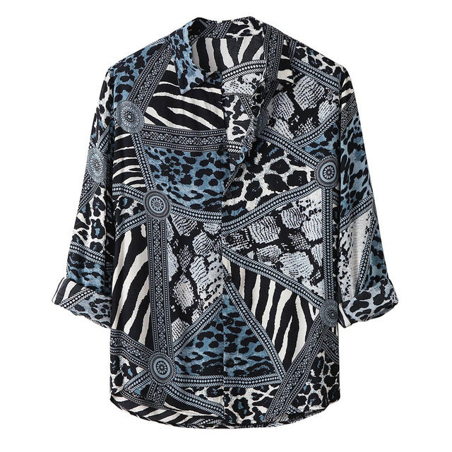 Fashion Leopard Print Long-Sleeve Shirt for Men Bold Sophistication