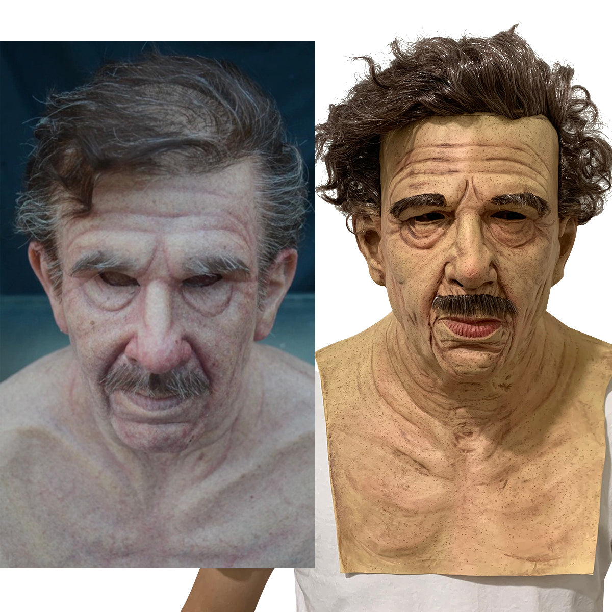 Realistic Old Man Halloween Mask | White Hair & Beard Full-Head Costume Headpiece