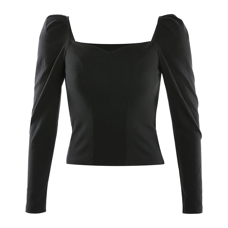 Puff Sleeve Square Collar Long Sleeve T-Shirt