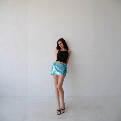 High Waist Hip-wrapped Hot Girl Miniskirt Sequined Bow Decoration