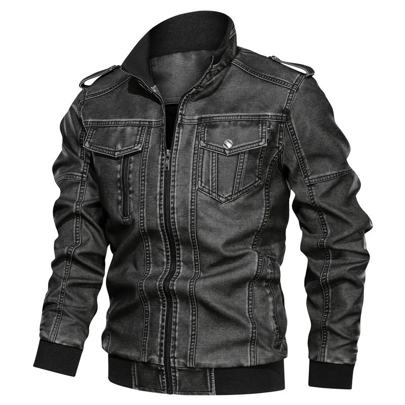 European American Style Mens PU Leather Coat Sleek Versatile Luxury