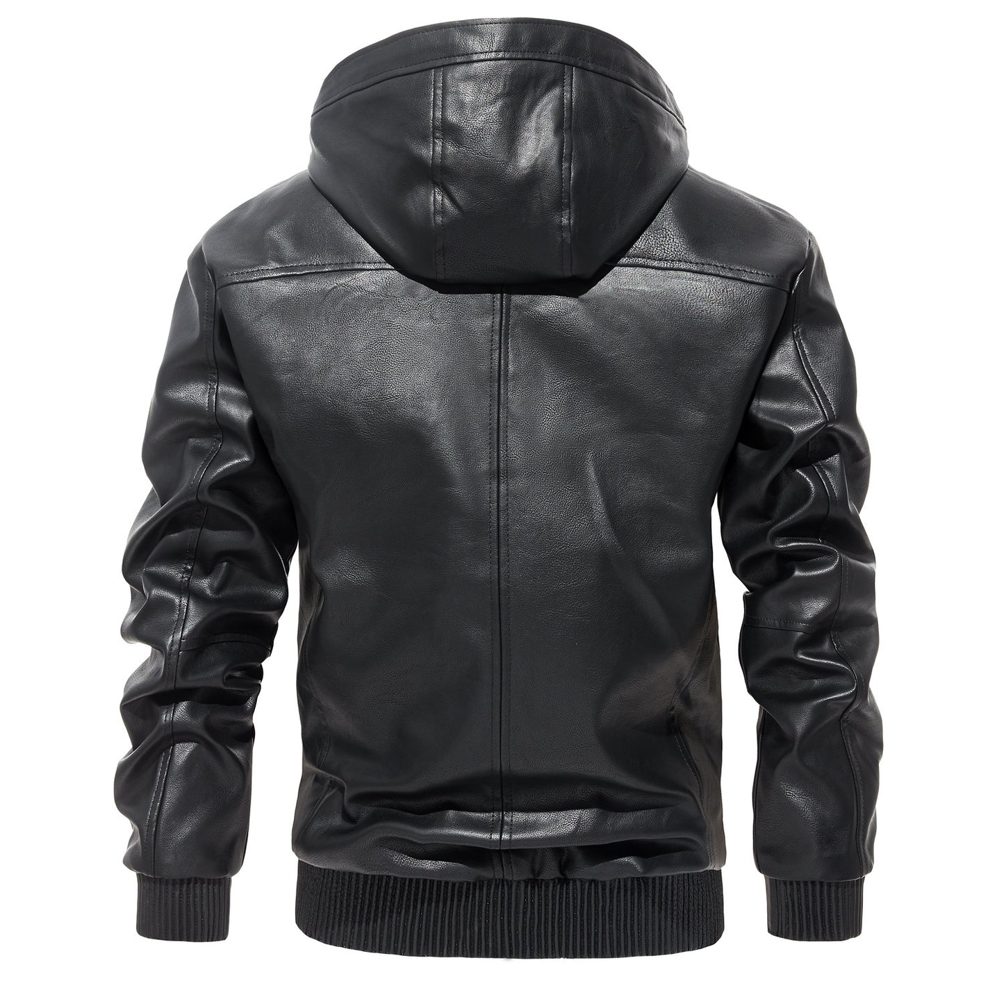Mens Casual Hooded Leather Coat Trendy All-Match Essential