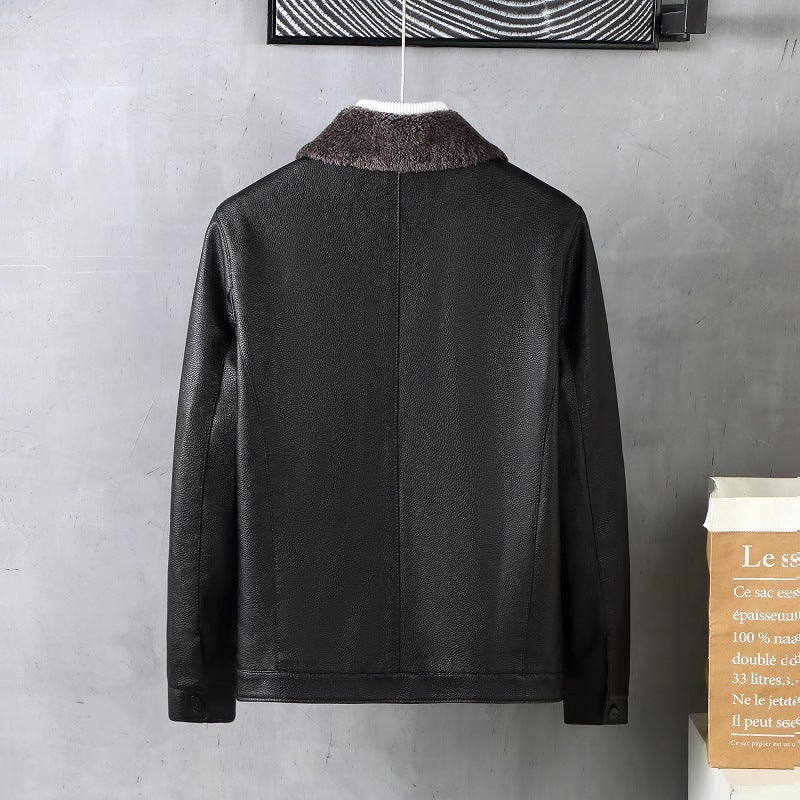 Mens Leather Lapel Fleece Padded Coat Luxe Winter Insulation