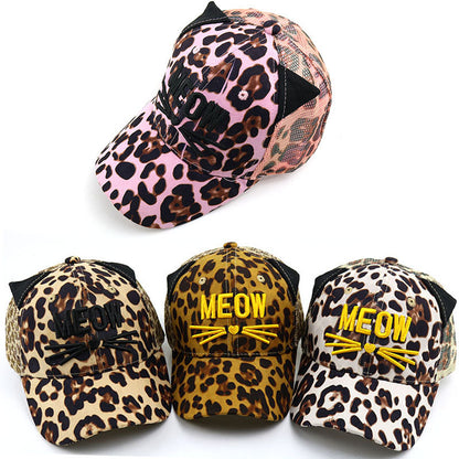 Children's Summer Leopard Print Embroidered Cat Baseball Cap