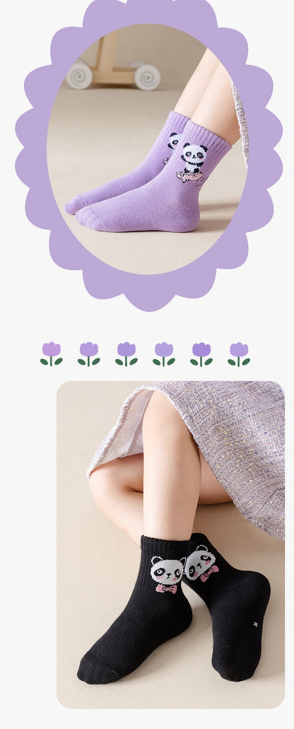 The Panda Athletic: Purple Panda Cartoon Mid-Tube Athletic Socks