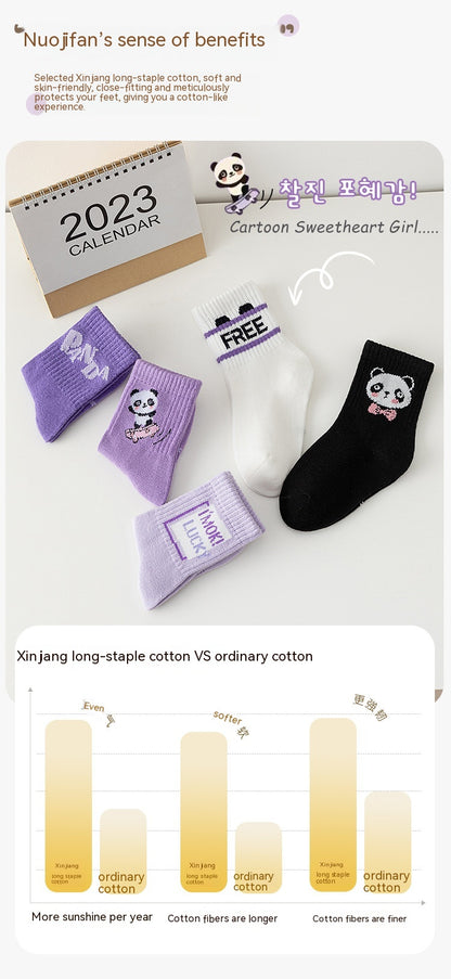 The Panda Athletic: Purple Panda Cartoon Mid-Tube Athletic Socks
