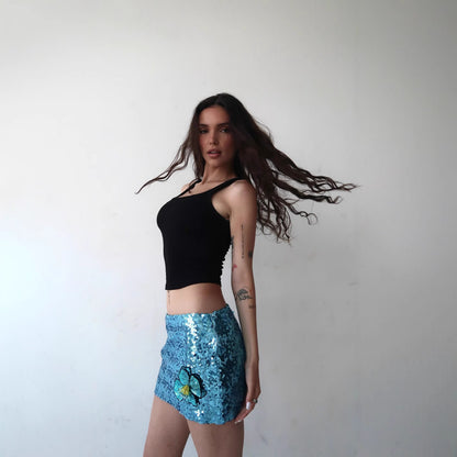 High Waist Hip-wrapped Hot Girl Miniskirt Sequined Bow Decoration