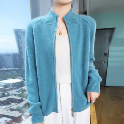 Seven-pin Thickened Double Zipper Half Turtleneck Knitted Cardigan Coat Sweater